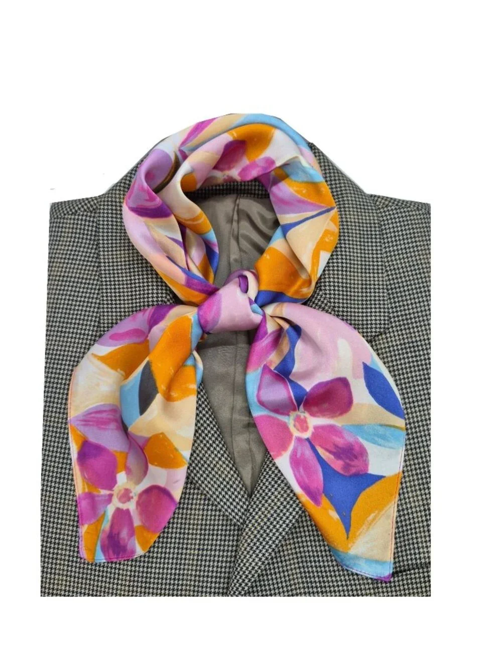 ✨Luxury Chic Silky Square Scarf Purple White Iris Flower Print Head Bandana New✨